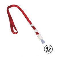 Шнурок для бейджа Brauberg, длина 45 см, съемный пластиковый клип-замок с петелькой, красный